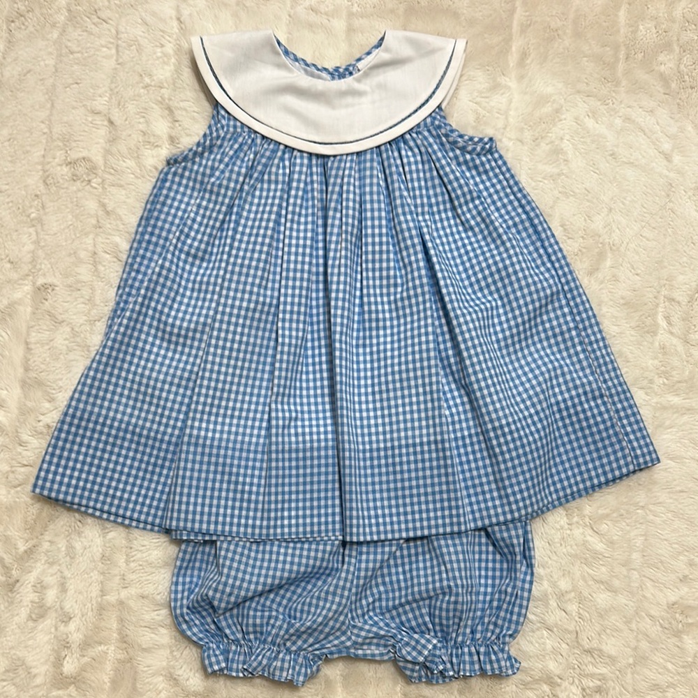 NWOT the proper peony rare Blue Gingham magnolia 12 months W/ bloomers